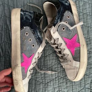 Golden Goose Deluxe Brand Superstars. Denim with Fuchsia Star. Size 39.